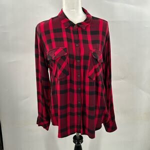 Sanctuary Women's Red & Black Plaid Long Sleeve Shirt Size Medium